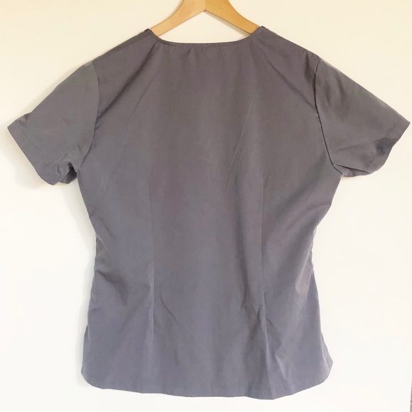 Dagacci Gray Scrub Top L Short Sleeve V Neck Medical Tech Uniform Pockets - Picture 4 of 7